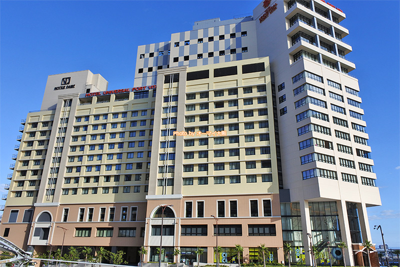 2018年にオープンしたUSJオフィシャルホテル「ホテルユニバーサルポートヴィータ」の外観です。