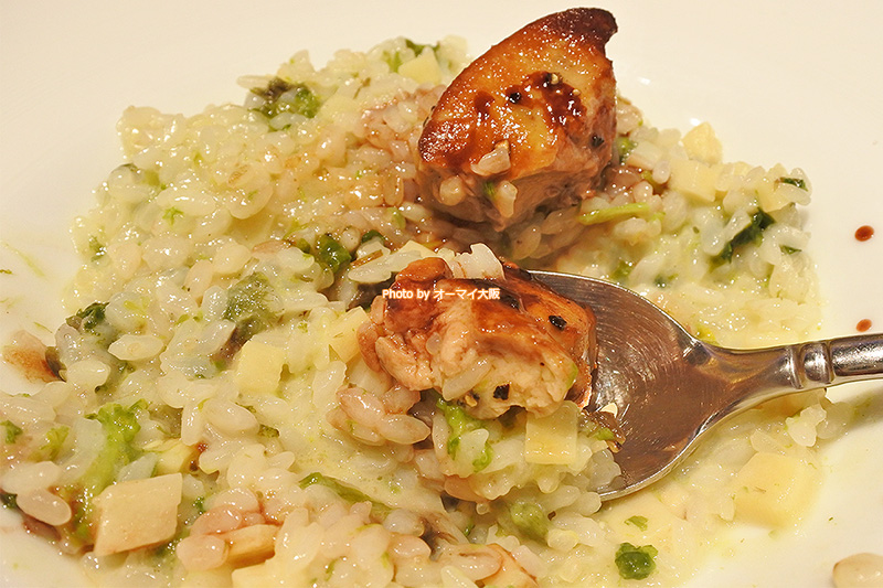 フォアグラがのったぜいたくなリゾットは季節限定です。